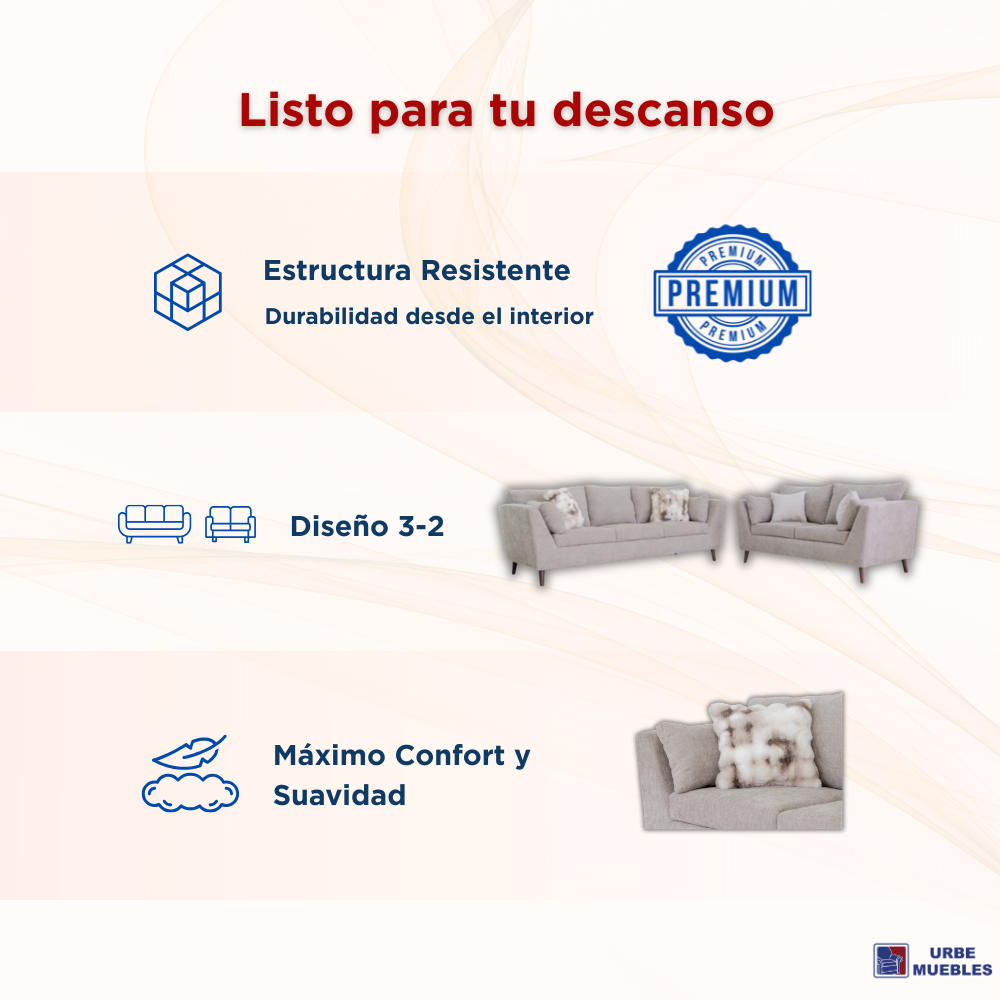 Sala Completa Isabella Minimalista 2 piezas (3-2) Color Beige 1000021523