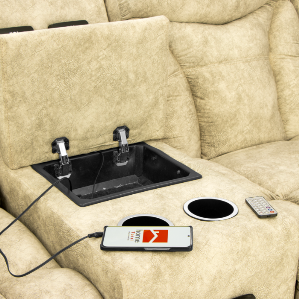 Sala Reclinable Morelia 5 Piezas Con Bocinas Audio y Consola Color Arena 1000021558