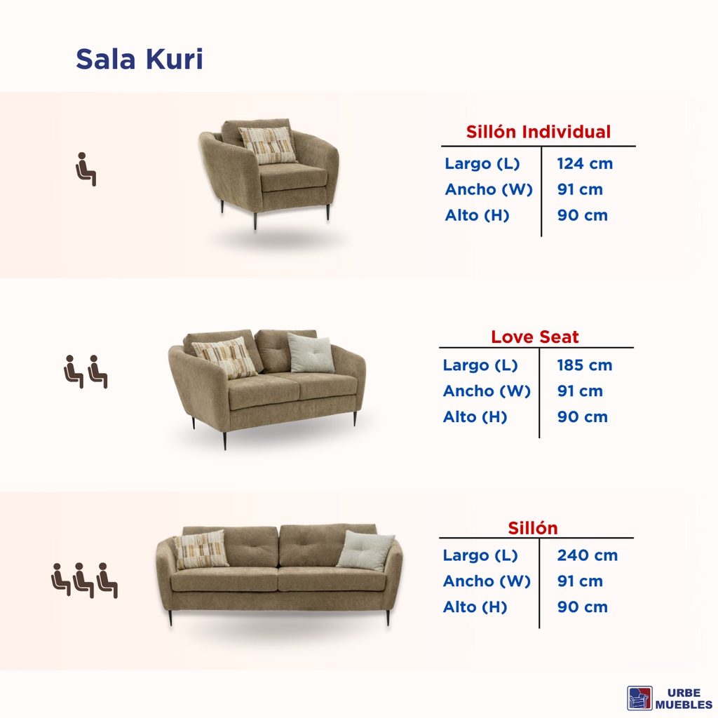 Sala Completa Kuri (3-2-1) 3 Piezas Sofa Love Seat y Sillon 1000021634