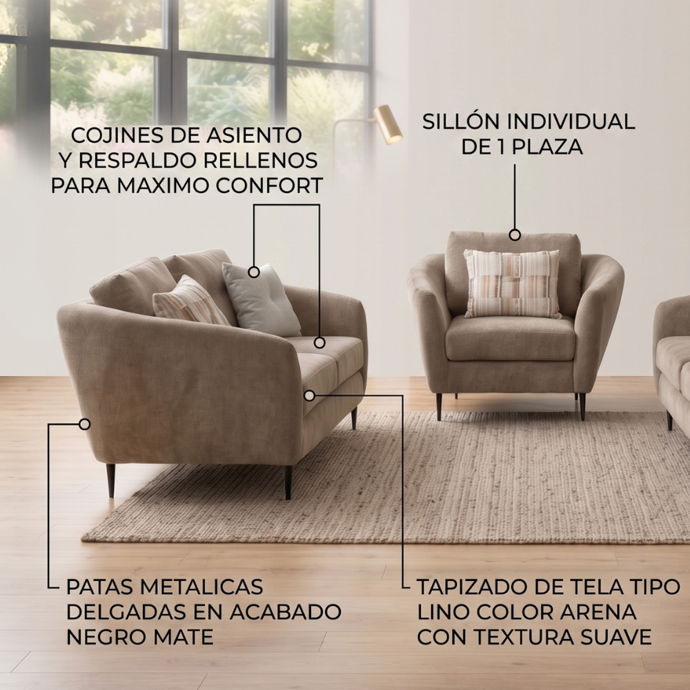 Sala Completa Kuri (3-2-1) 3 Piezas Sofa Love Seat y Sillon 1000021634