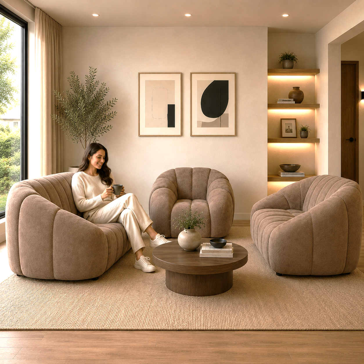 Sala Completa 3-2-1 Parma 3 Piezas con Sofa Love Color Beige 1000021662