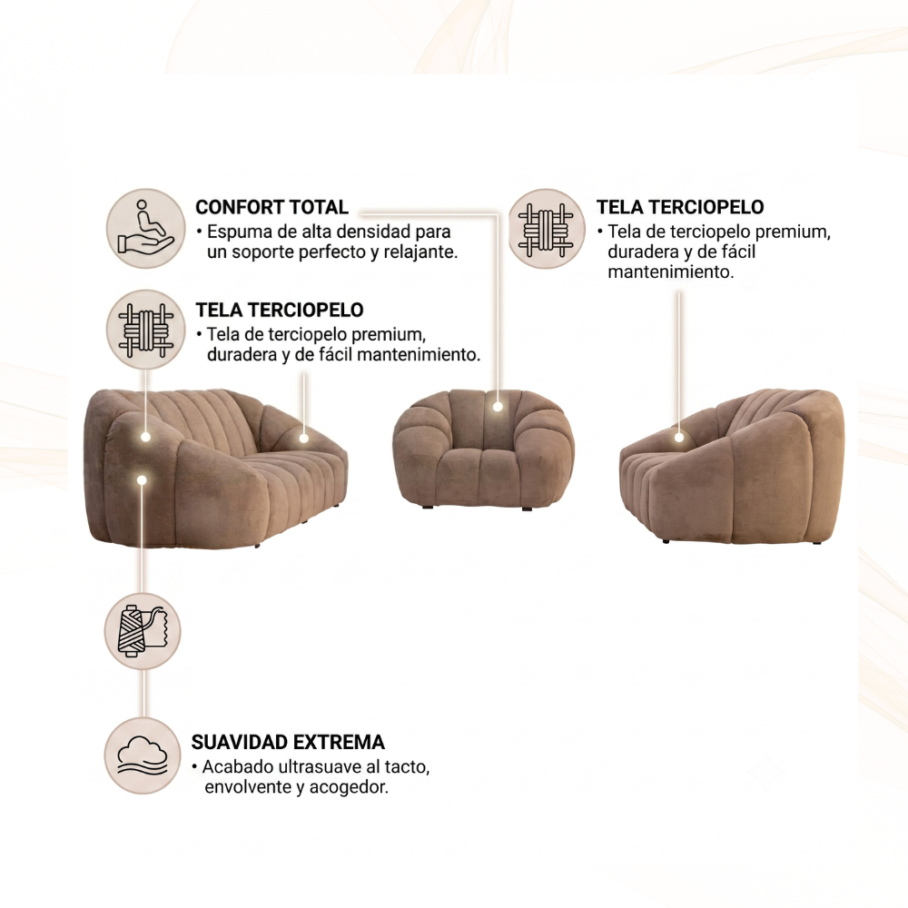 Sala Completa 3-2-1 Parma 3 Piezas con Sofa Love Color Beige 1000021662