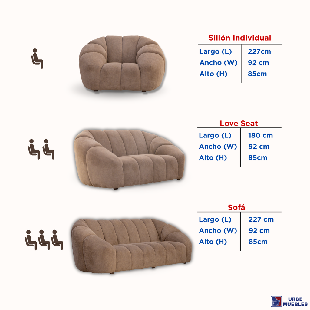Sala Completa 3-2-1 Parma 3 Piezas con Sofa Love Color Beige 1000021662