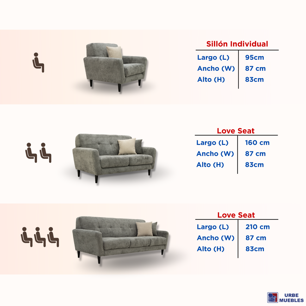 Sala Completa ena (3-2-1)  3 Piezas Sofa Love Seat y Sillon