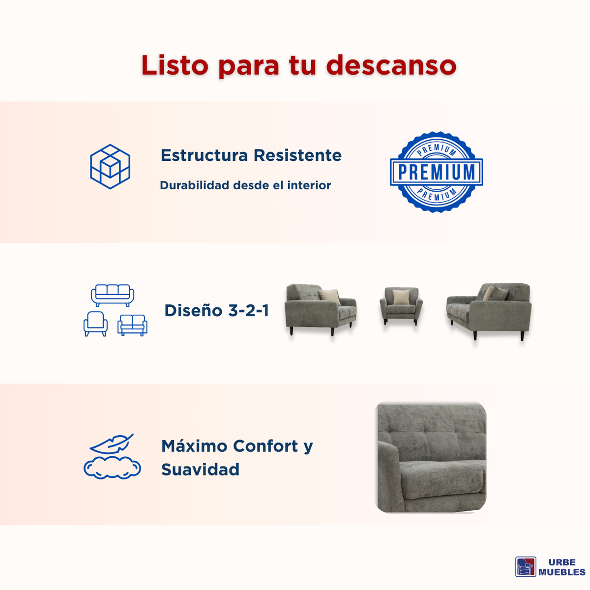 Sala Completa ena (3-2-1)  3 Piezas Sofa Love Seat y Sillon