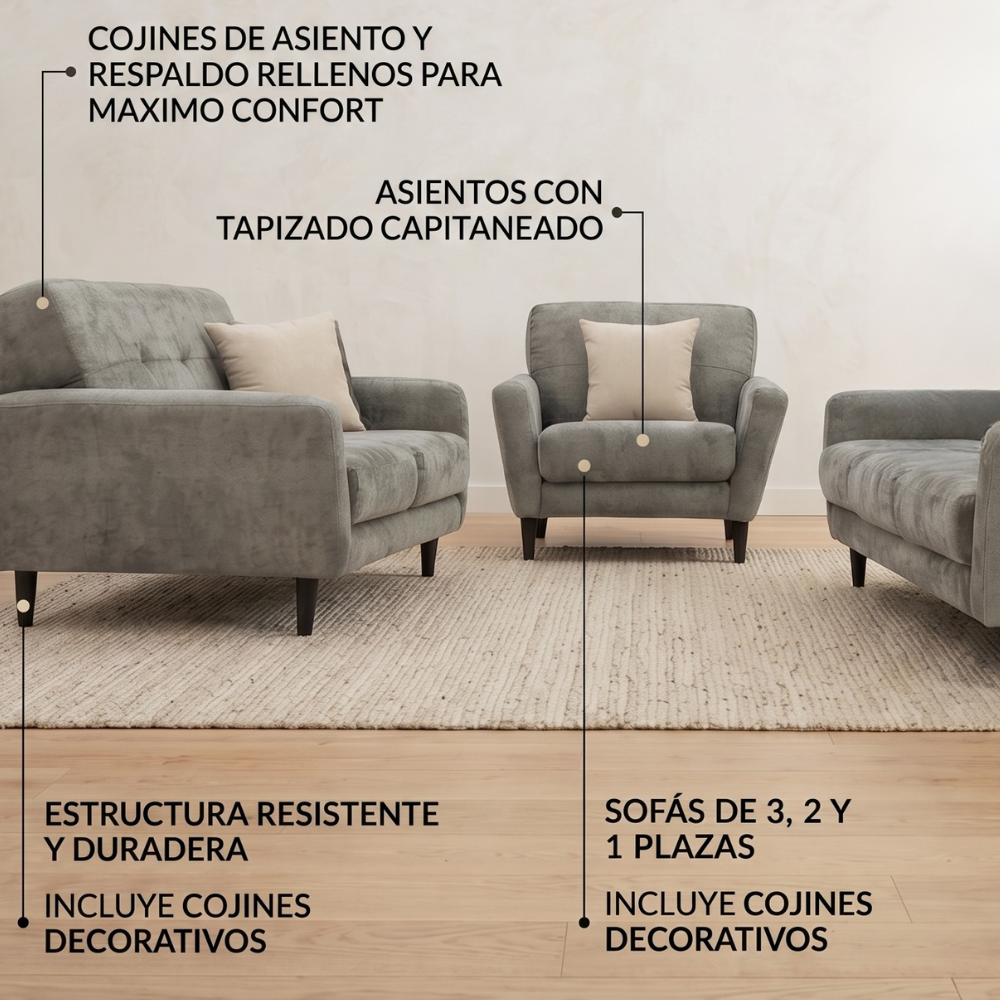 Sala Completa ena (3-2-1)  3 Piezas Sofa Love Seat y Sillon