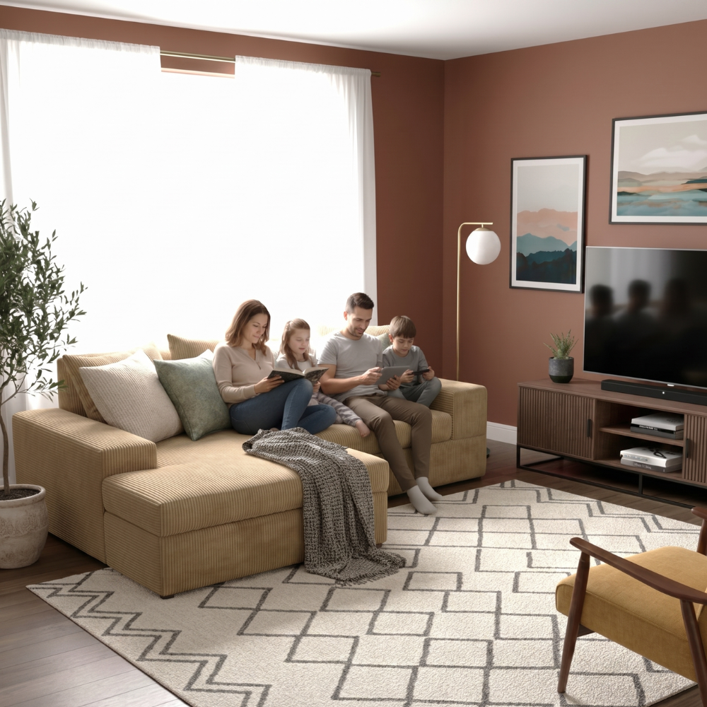 Sala Modular Dana 2 Piezas Con Chaise Longue Color Café 1000021666