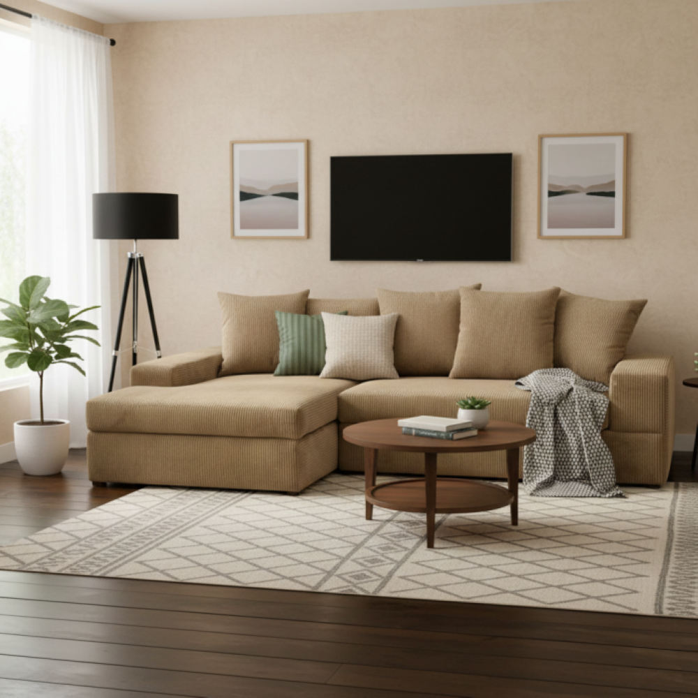 Sala Modular Dana 2 Piezas Con Chaise Longue Color Café 1000021666