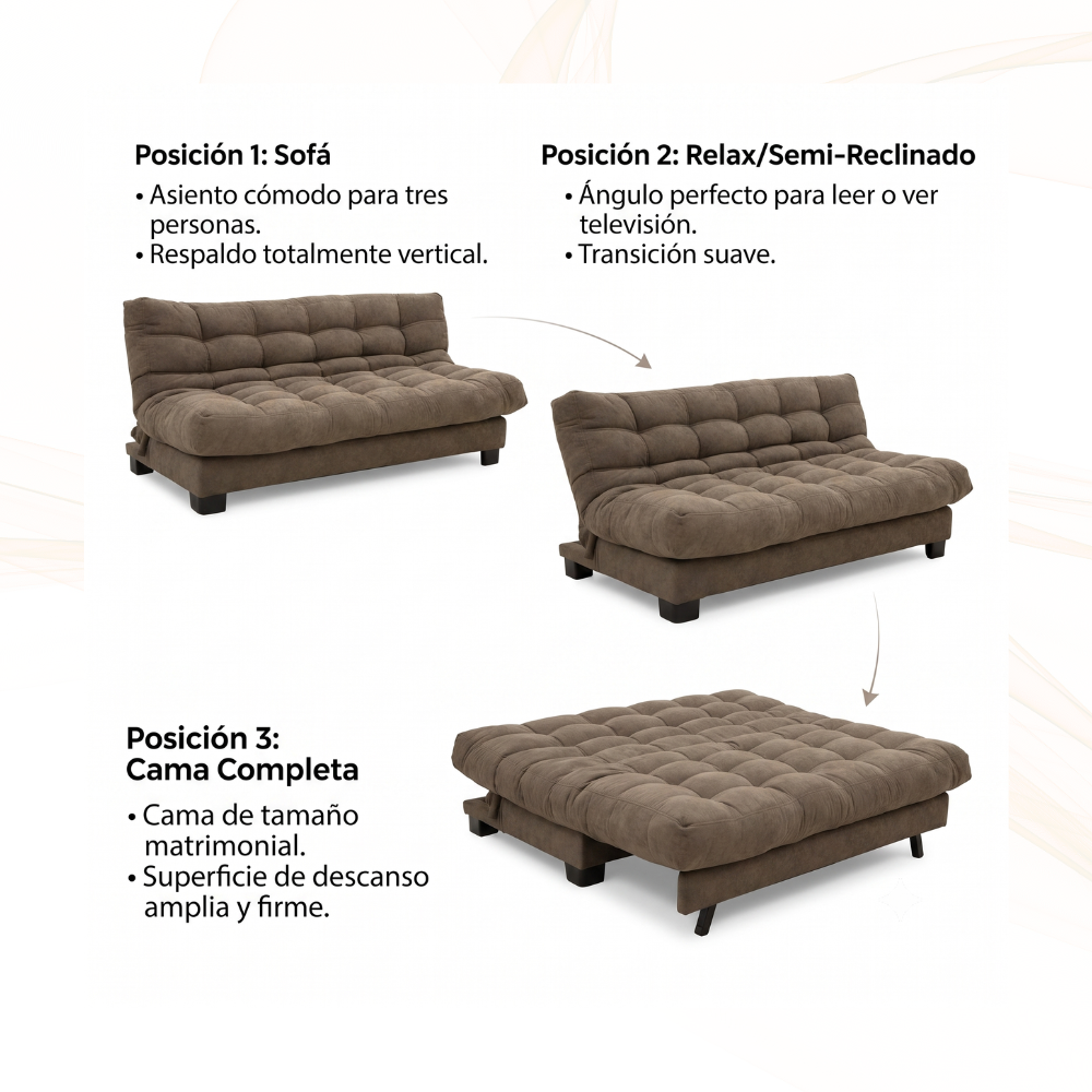 Sofa Cama Reclinable Bristol Capitonado 3 Plazas Chocolate 1000021667