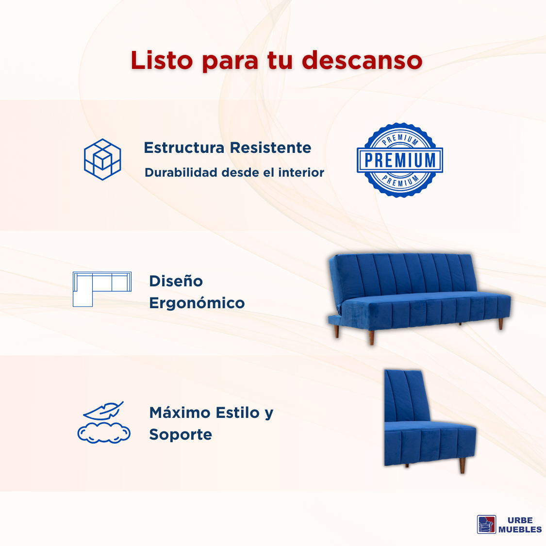 Sofa Cama Reclinable 3 Posiciones Kamakura Color Azul 1000021815