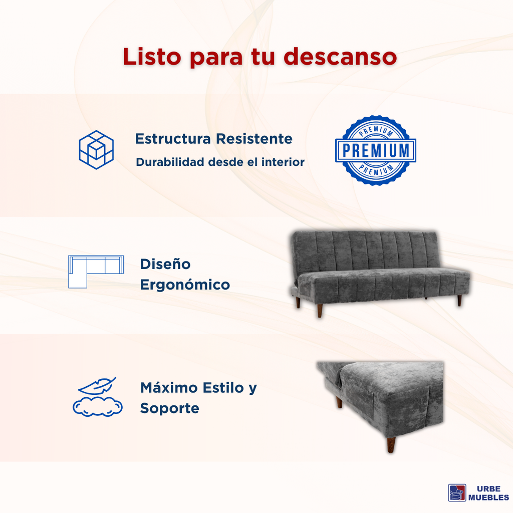 Sofa Cama Reclinable 3 Posiciones Kamakura Color Gris 1000021815