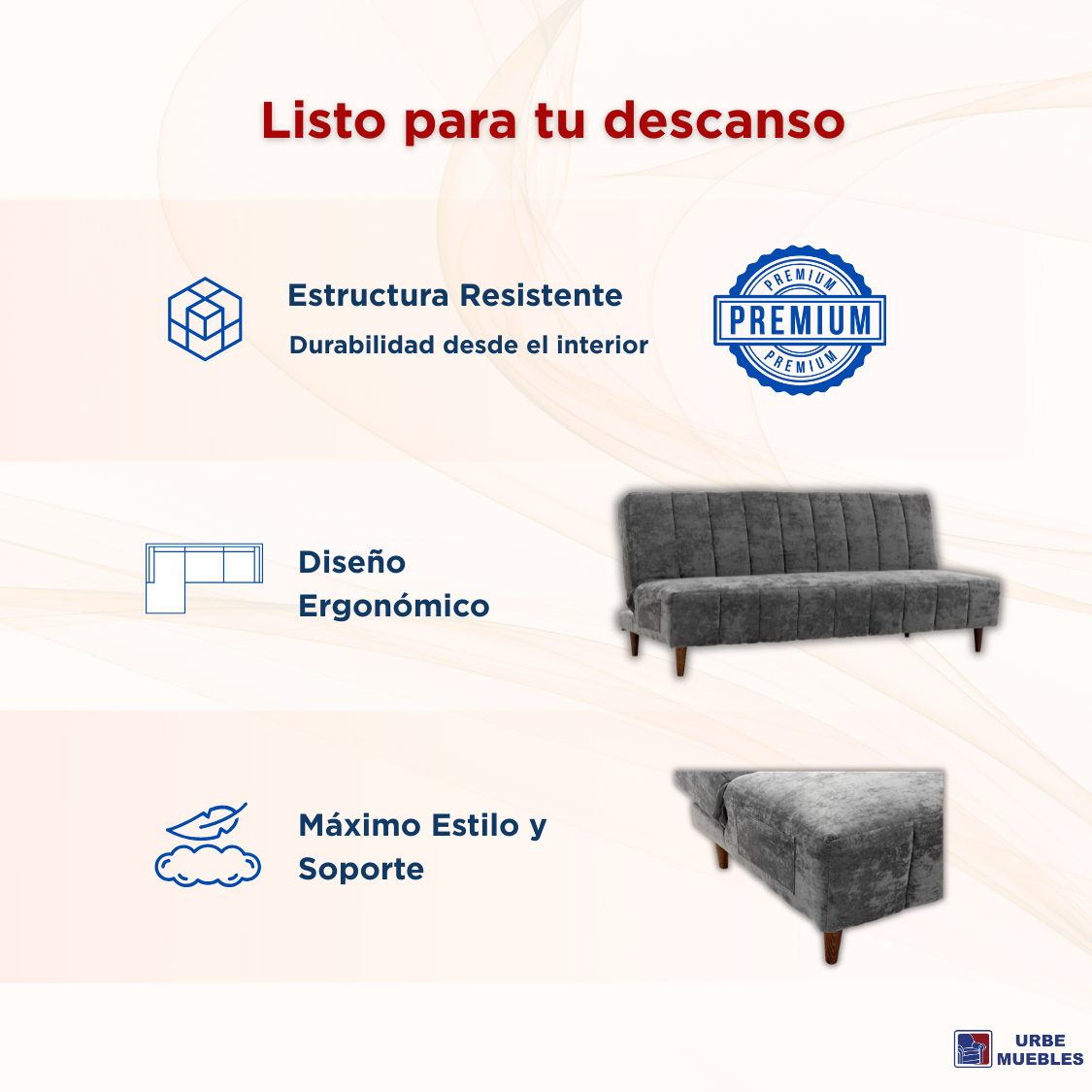 Sofa Cama Reclinable 3 Posiciones Kamakura Color Gris 1000021815