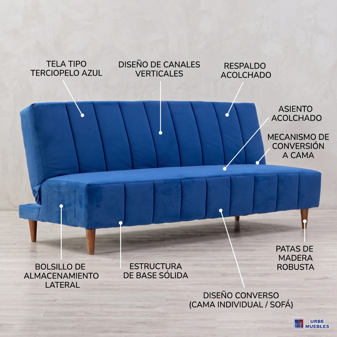 Sofa Cama Reclinable 3 Posiciones Kamakura Color Azul 1000021815