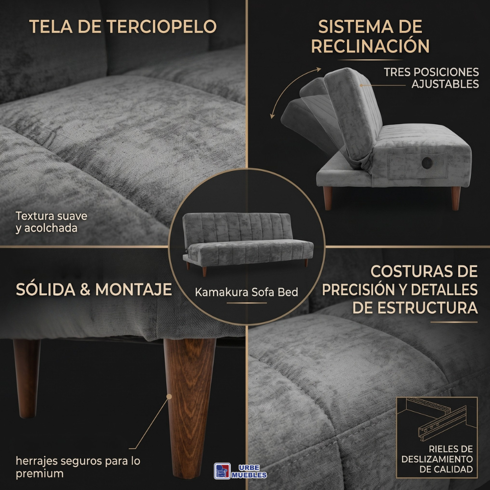 Sofa Cama Reclinable 3 Posiciones Kamakura Color Gris