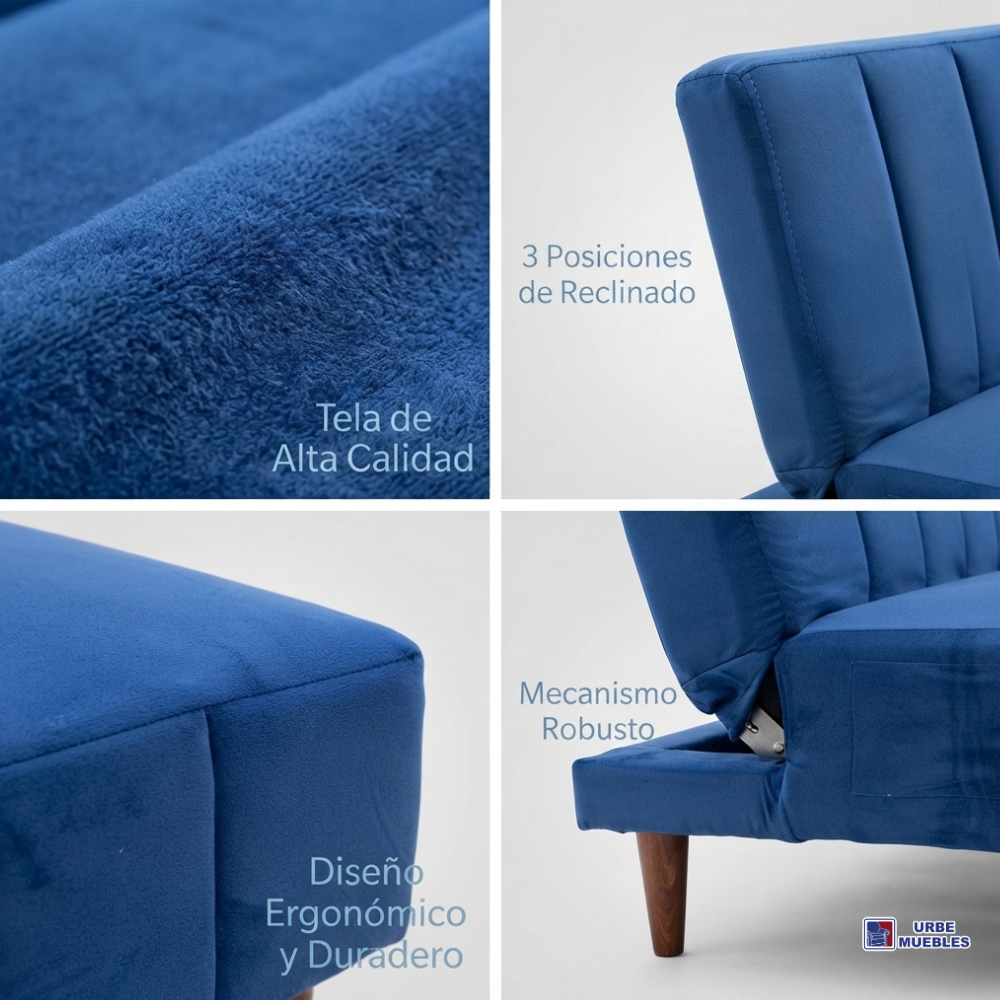 Sofa Cama Reclinable 3 Posiciones Kamakura Color Azul