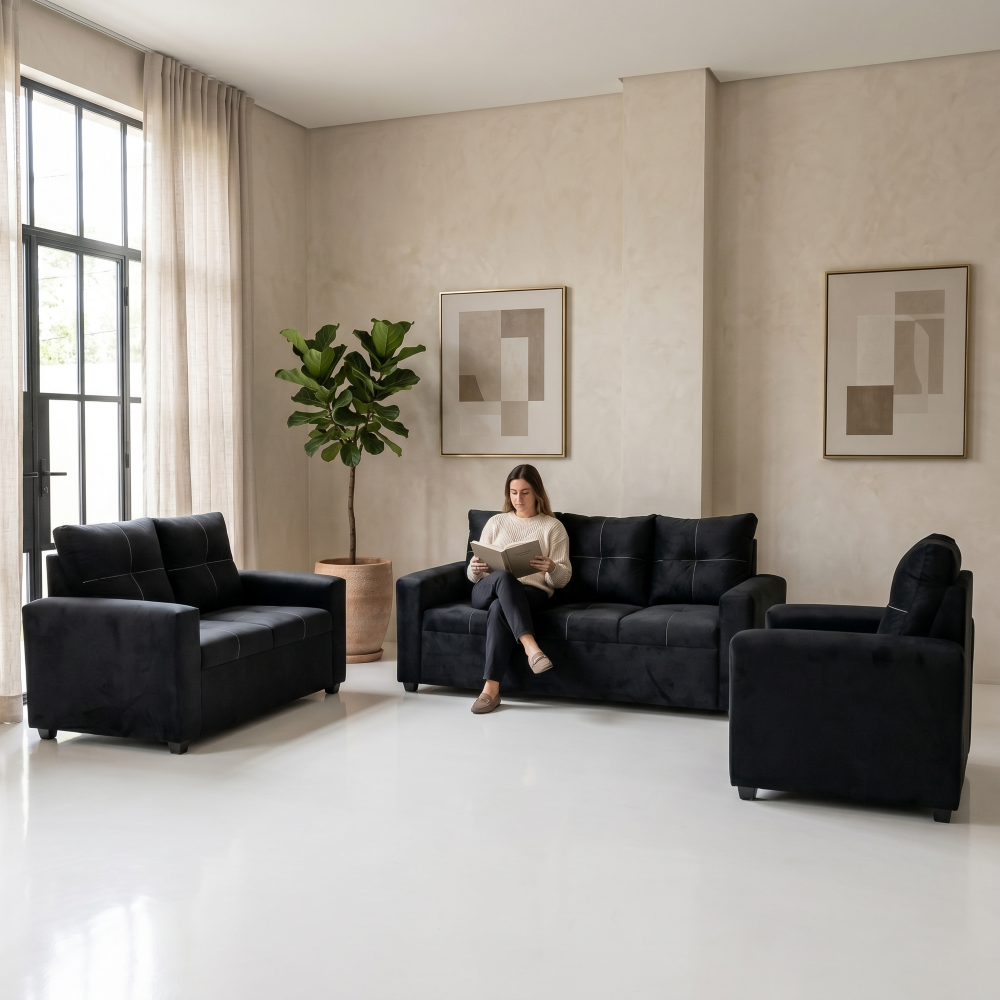 Sala Completa Jatziry 3-2-1 Moderna Color Negro 1000021847