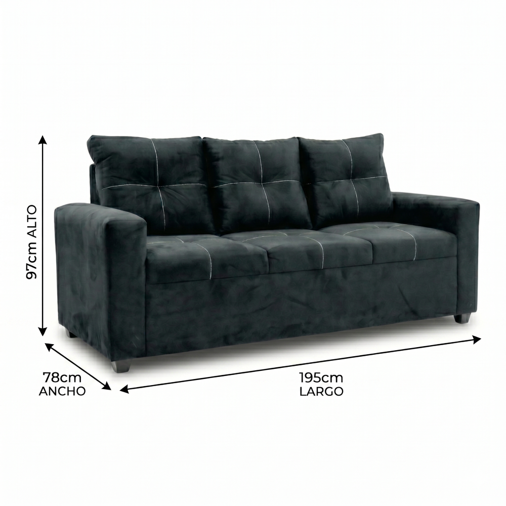 Sala Completa Jatziry 3-2-1 Moderna Color Negro 1000021847