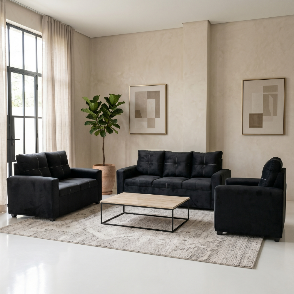 Sala Completa Jatziry 3-2-1 Moderna Color Negro 1000021847