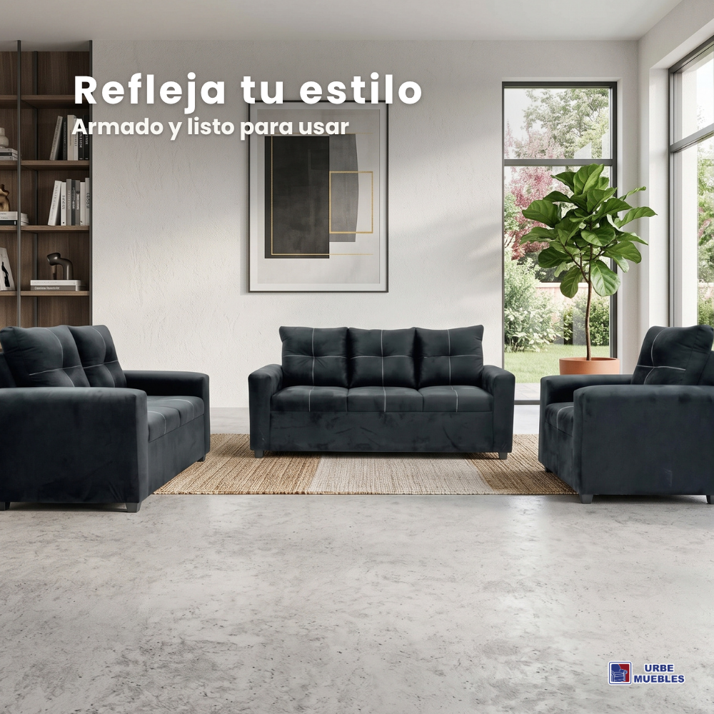 Sala Completa Jatziry 3-2-1 Moderna Color Negro