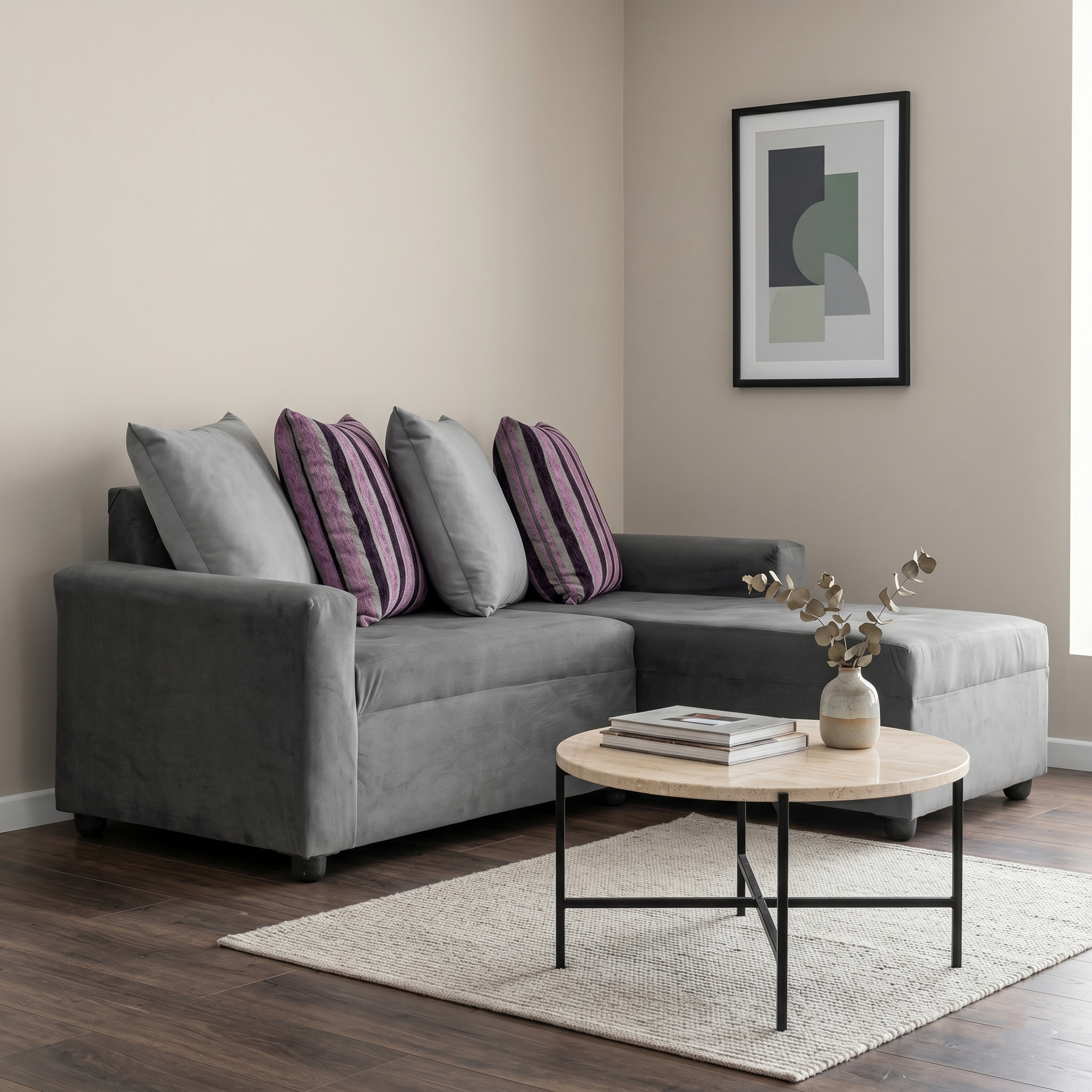Sala Esquinera Lliyo con Chaise Longue Color Gris 1000021854