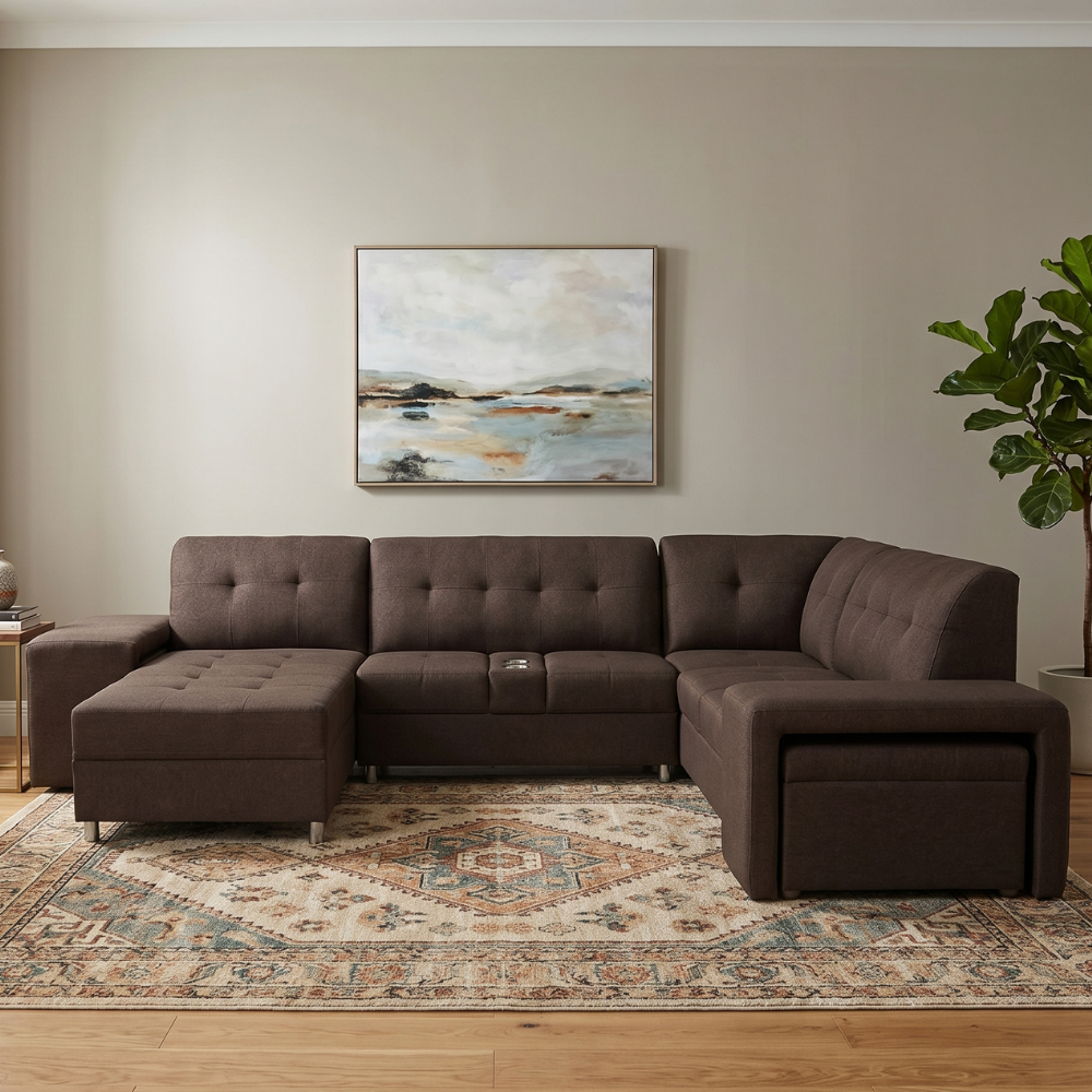 Sala Esquinera Lisse Chaise Longue y Taburetes Color Chocolate 1000021865C