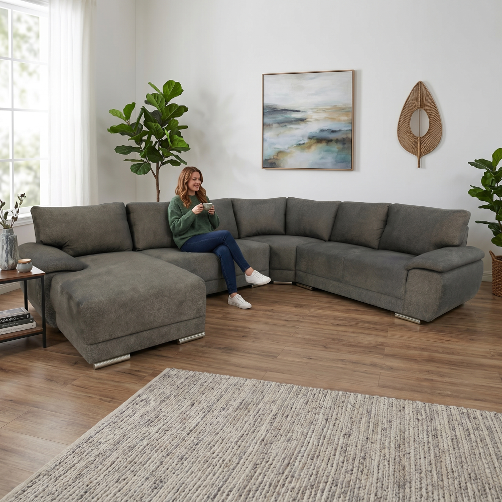 Sala Esquinera Moderna Valeto 4 Pzs Con Chaise Longue Gris 1000021950