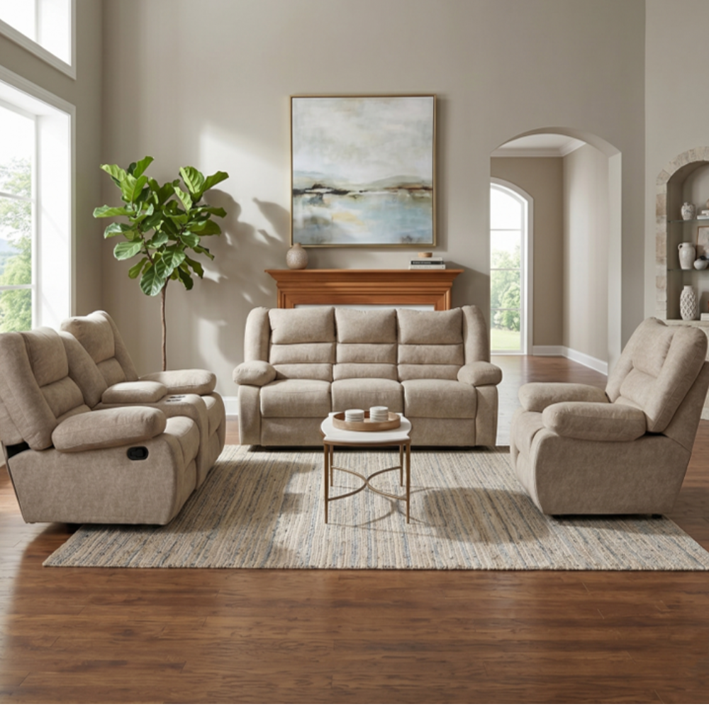 Sala Completa Reclinable Orleans 3-2-1 Confort Color Beige 1000021866