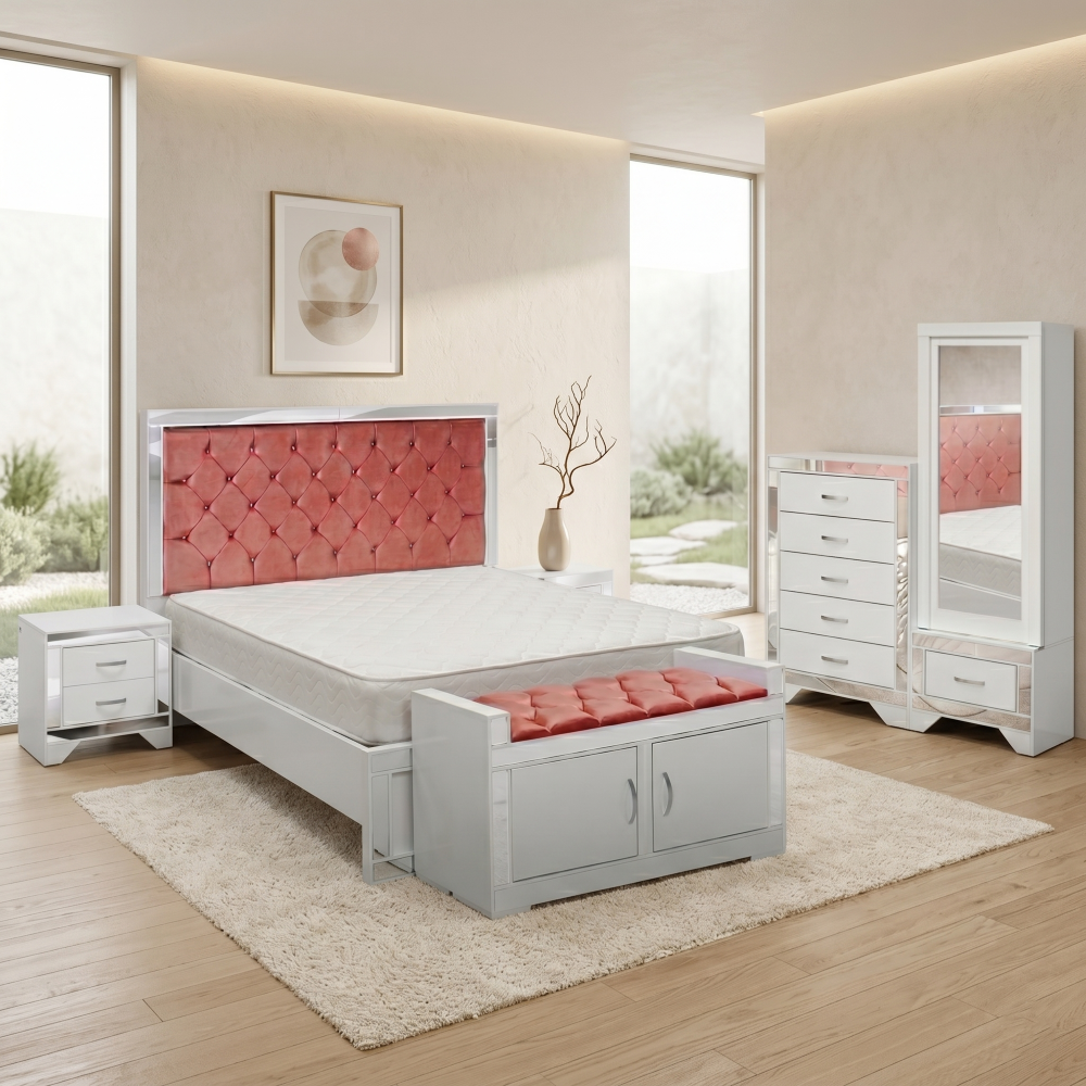 Recámara Completa King Size Cristal 6 piezas Color Blanco 1000023060
