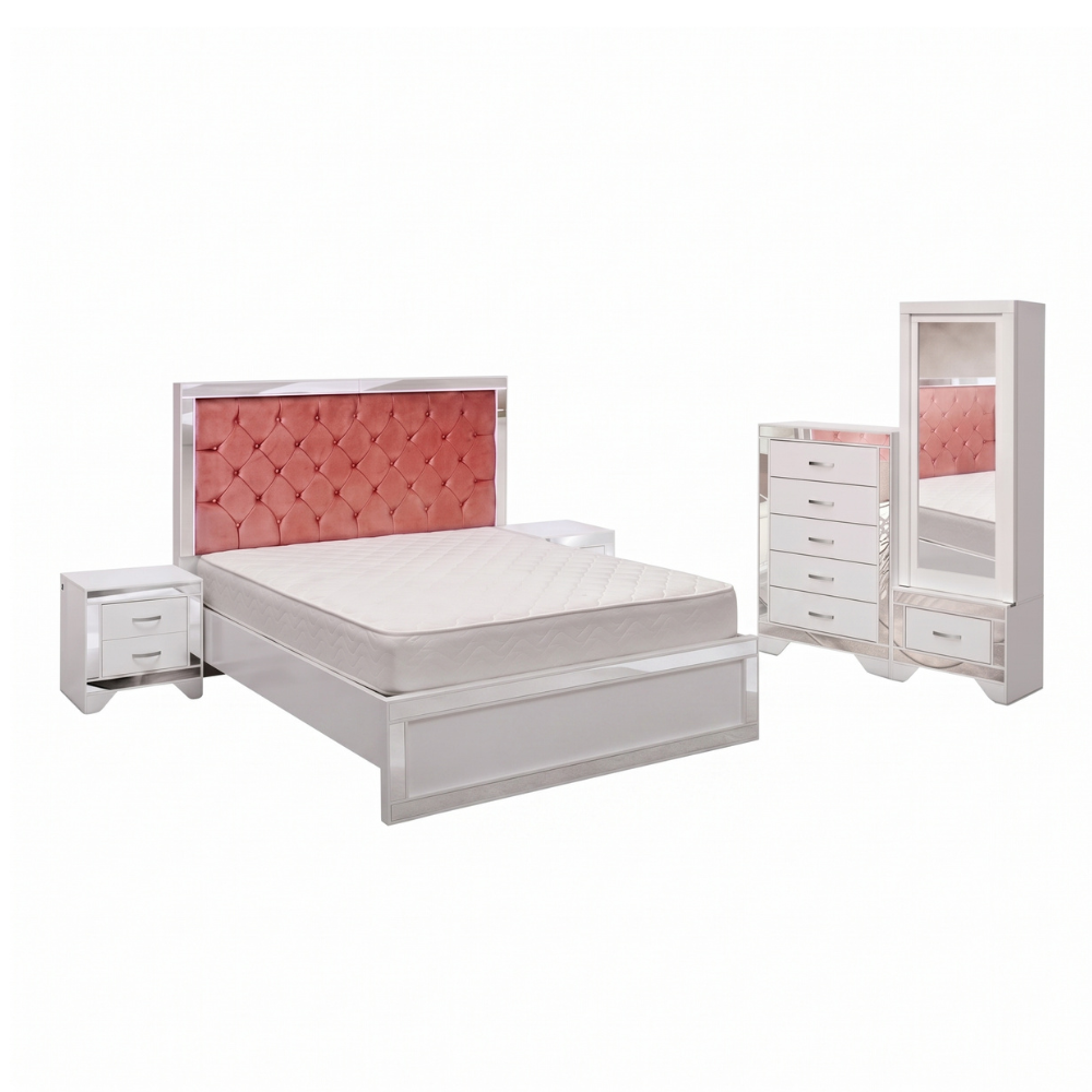 Recámara Completa King Size Cristal 5 piezas Color Blanco