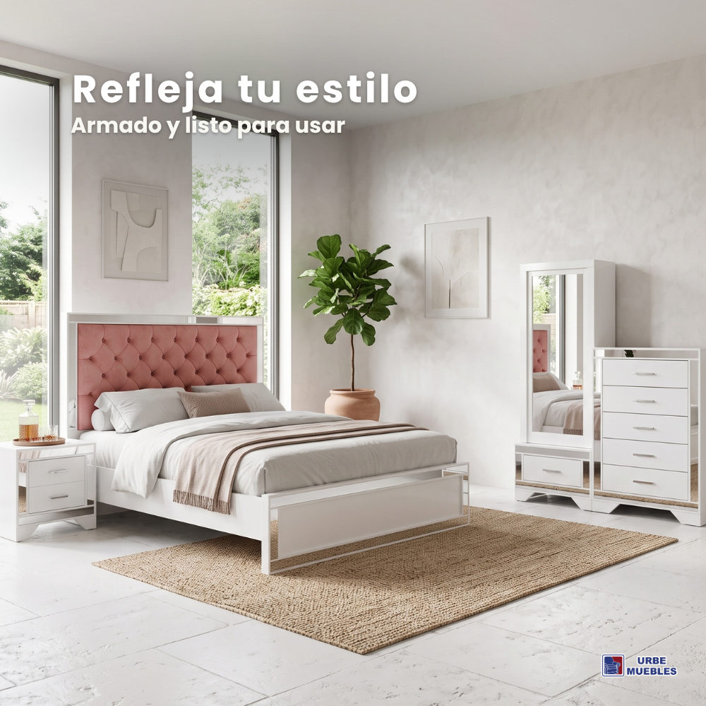 Recámara Completa King Size Cristal 5 piezas Color Blanco