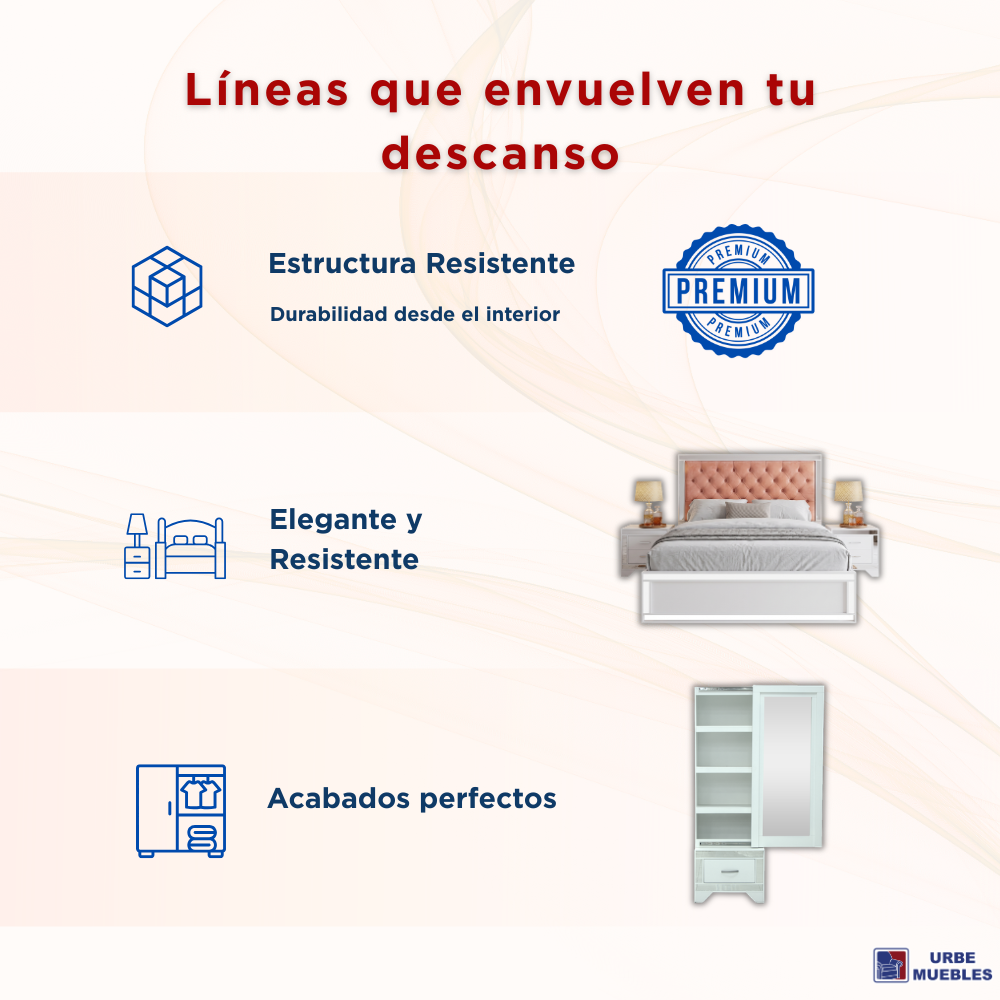 Recámara Completa King Size Cristal 5 piezas Color Blanco