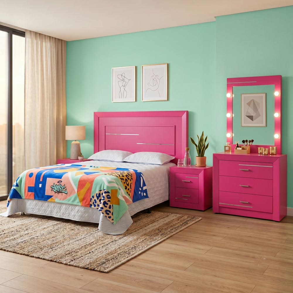 Recámara Completa King Size Soy Una Estrella 4 piezas Color Rosa 1000023069