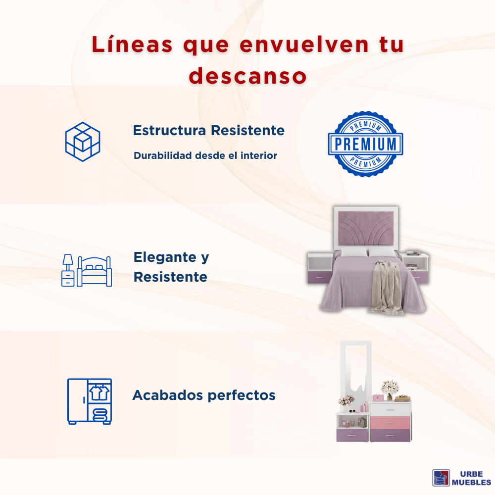 Recámara Completa Matrimonial Danna 5 piezas Blanco