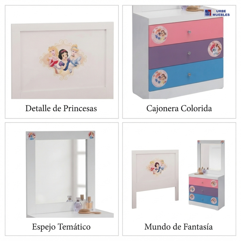 Recamara Completa Matrimonial Princesas 4 piezas Blanco