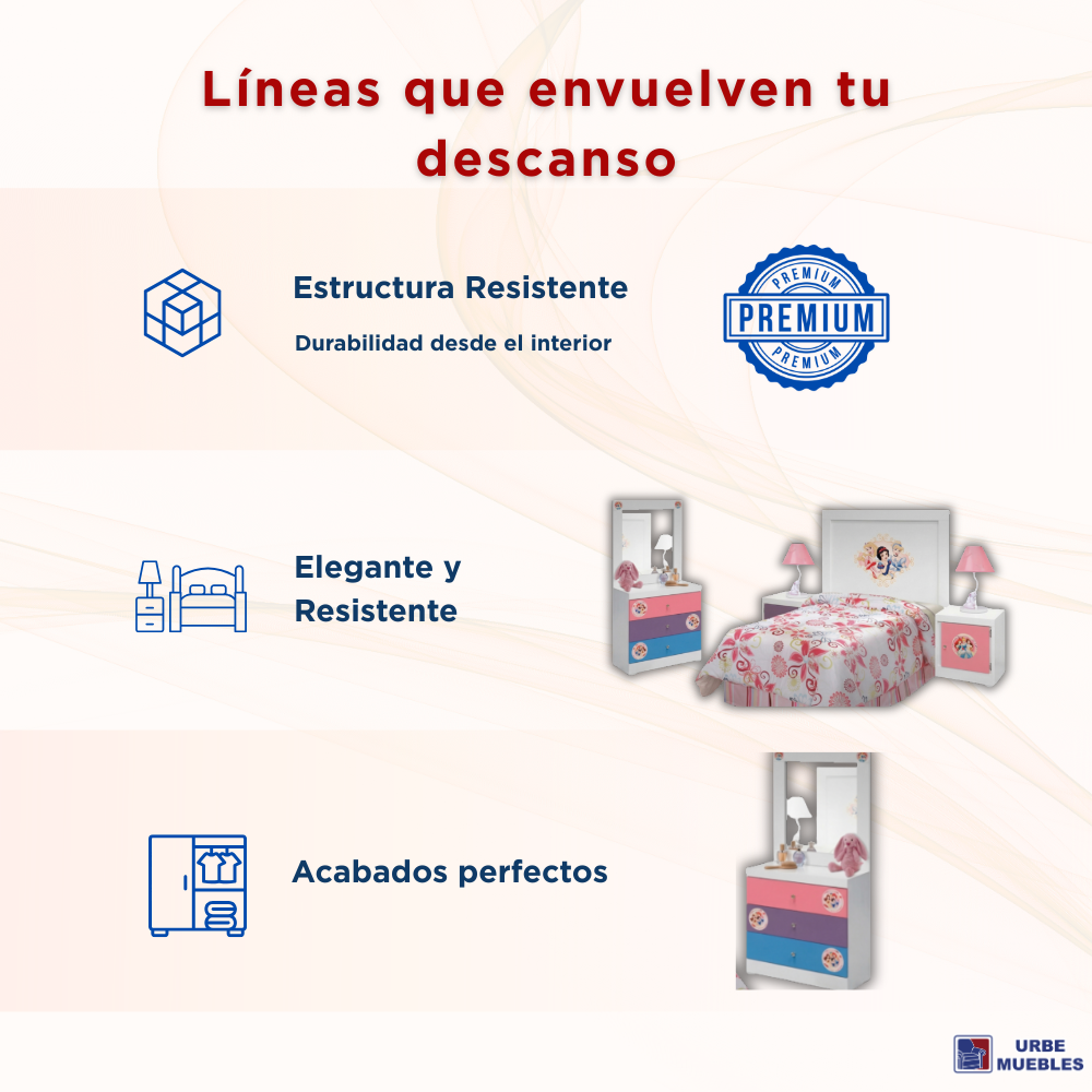 Recamara Completa Matrimonial Princesas 4 piezas Blanco
