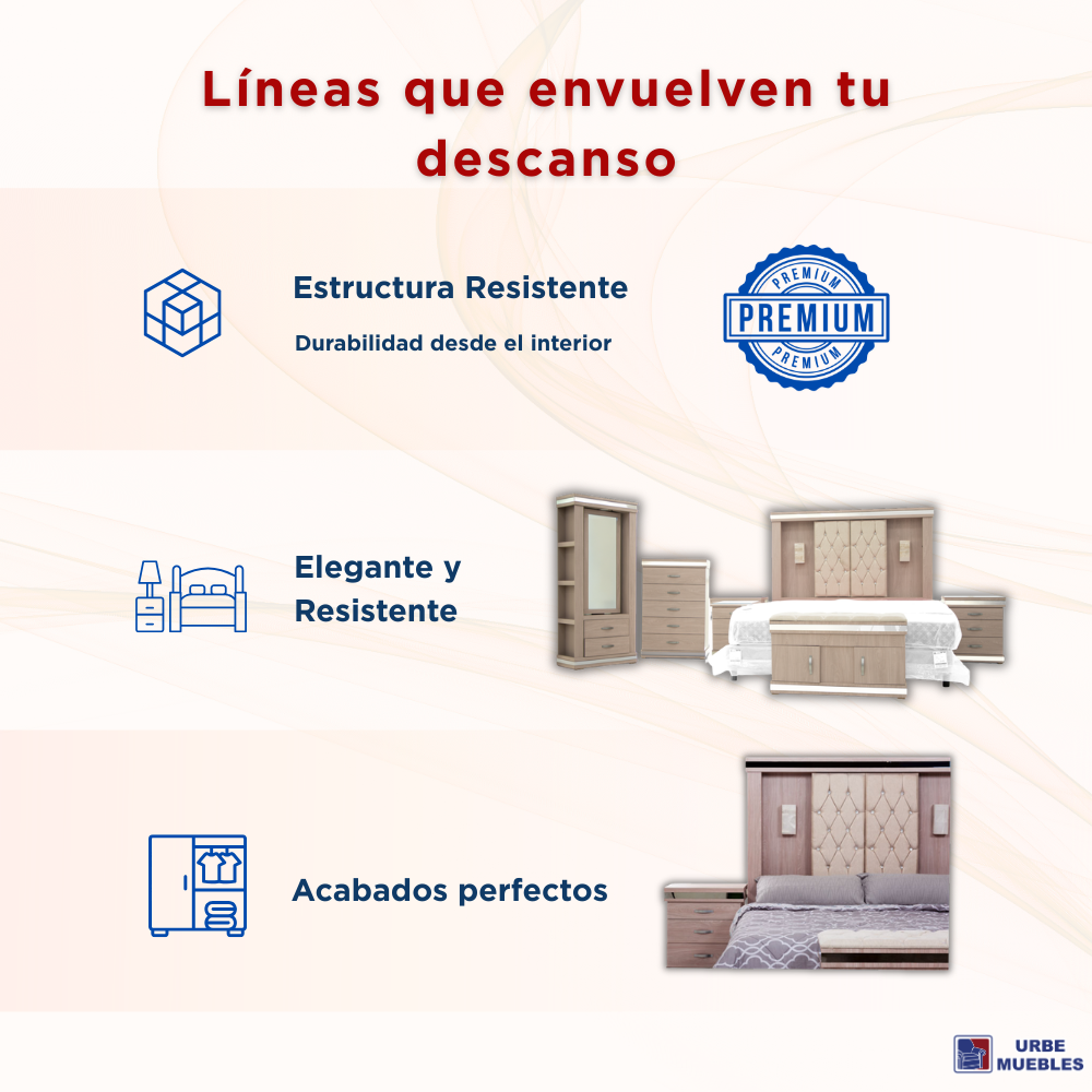 Recámara Completa King Size Coral 6 Piezas con Espejo