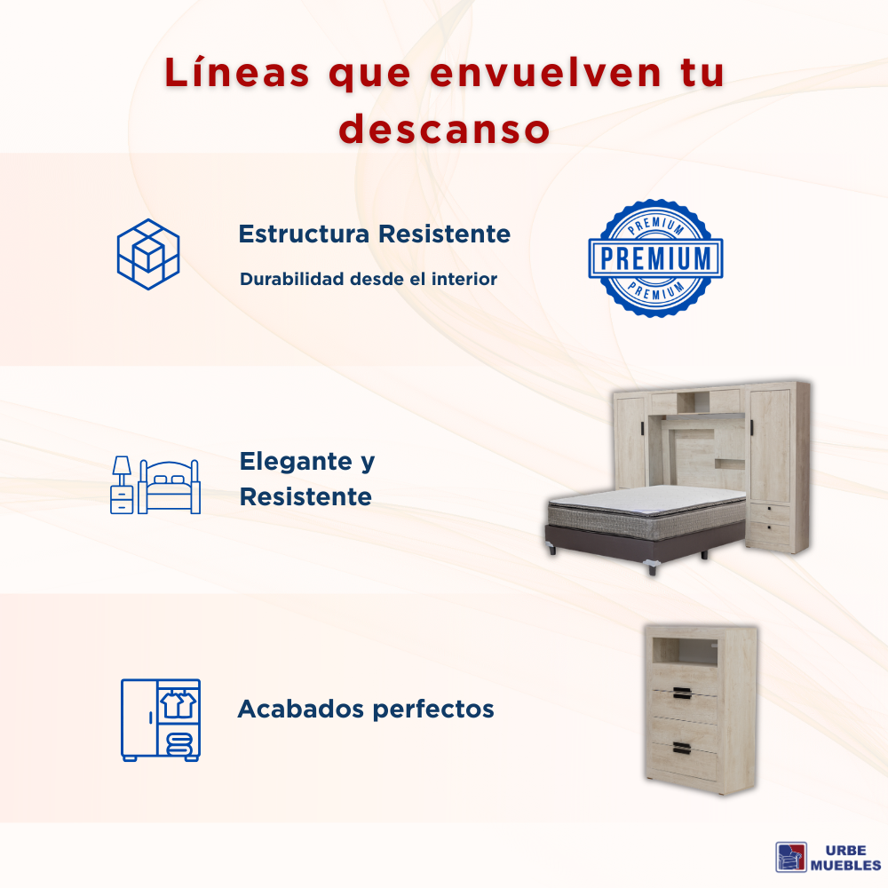 Recámara King Size Finlandia 4 Piezas con Cajonera y Espejo Color Beige