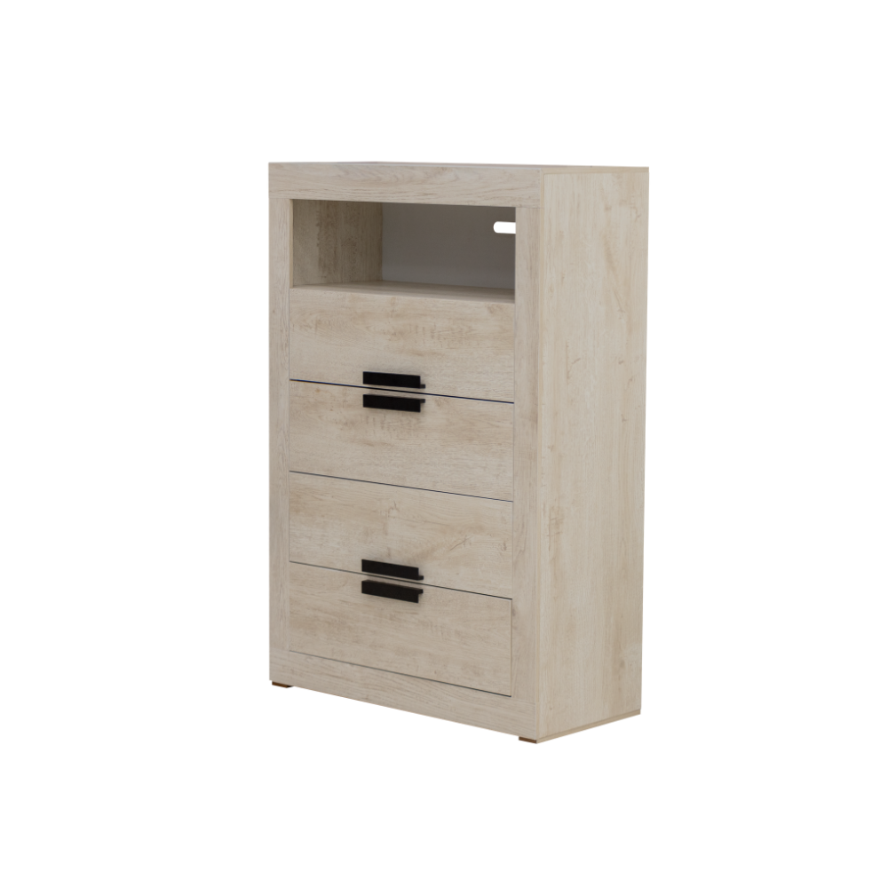 Recámara King Size Finlandia 4 Piezas con Cajonera y Espejo Color Beige