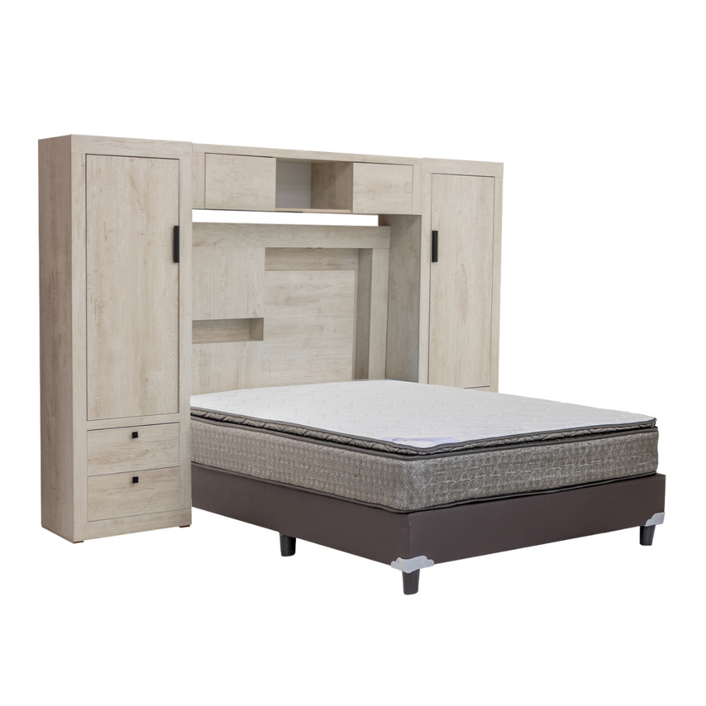 Recámara King Size Finlandia 4 Piezas con Cajonera y Espejo Color Beige