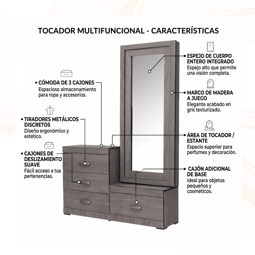 Recámara Completa Matrimonial Holanda 4 piezas Color Gris 1000023228