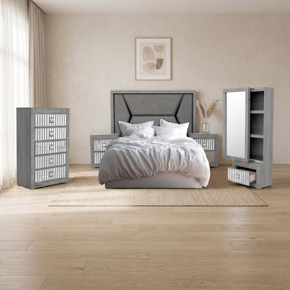Recámara Completa King Size Ihsan 5 piezas Color Gris 1000023235