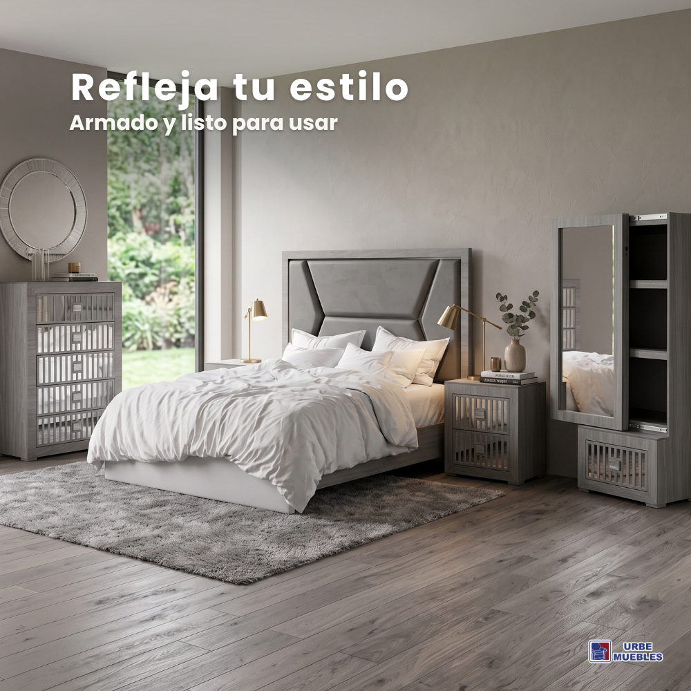 Recámara Completa King Size Ihsan 5 piezas Color Gris