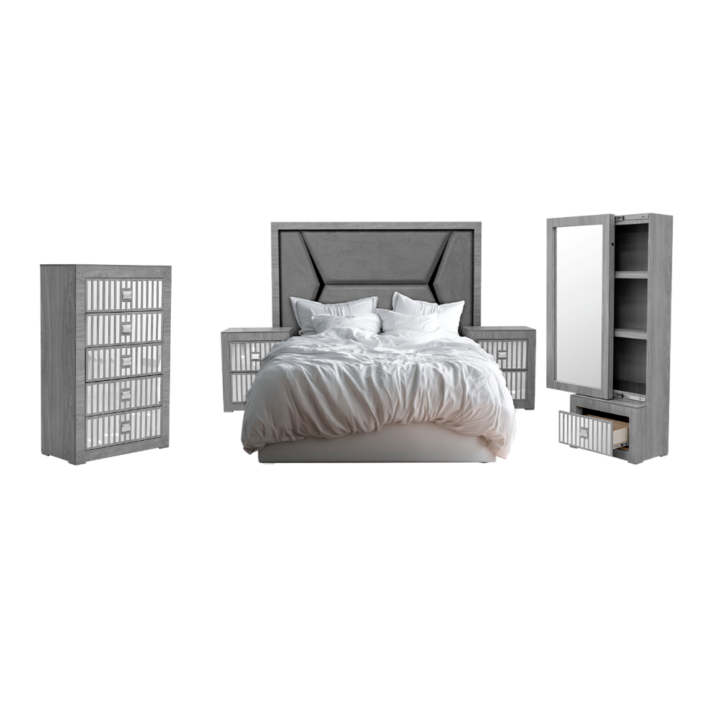 Recámara Completa King Size Ihsan 5 piezas Color Gris 1000023235