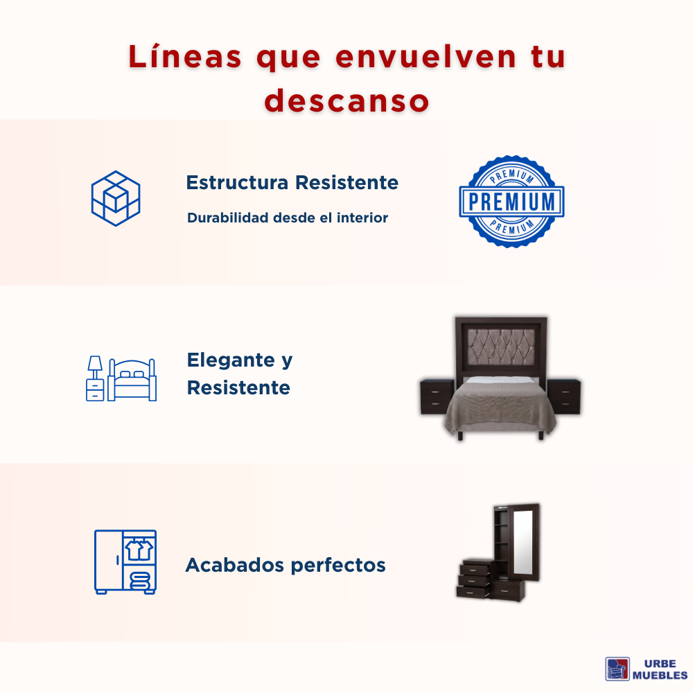 Recámara Matrimonial Venecia 5 pzs Cajonera Con Espejo Color Chocolate 1000023273