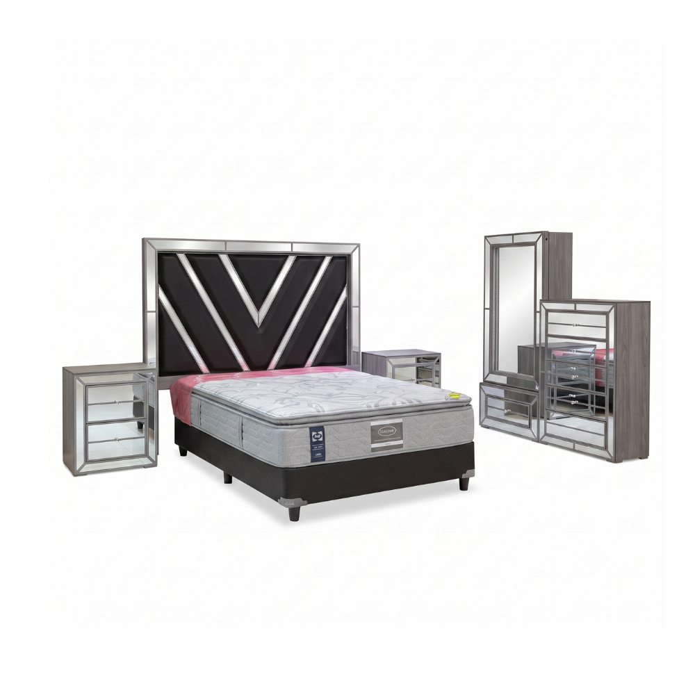 Recámara King Size Nona 5pz Zapatera con Espejo Y Cajonera Color Gris 1000023291