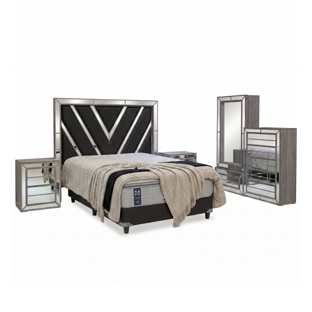 Recámara King Size Nona 5pz Zapatera con Espejo Y Cajonera Color Gris 1000023291