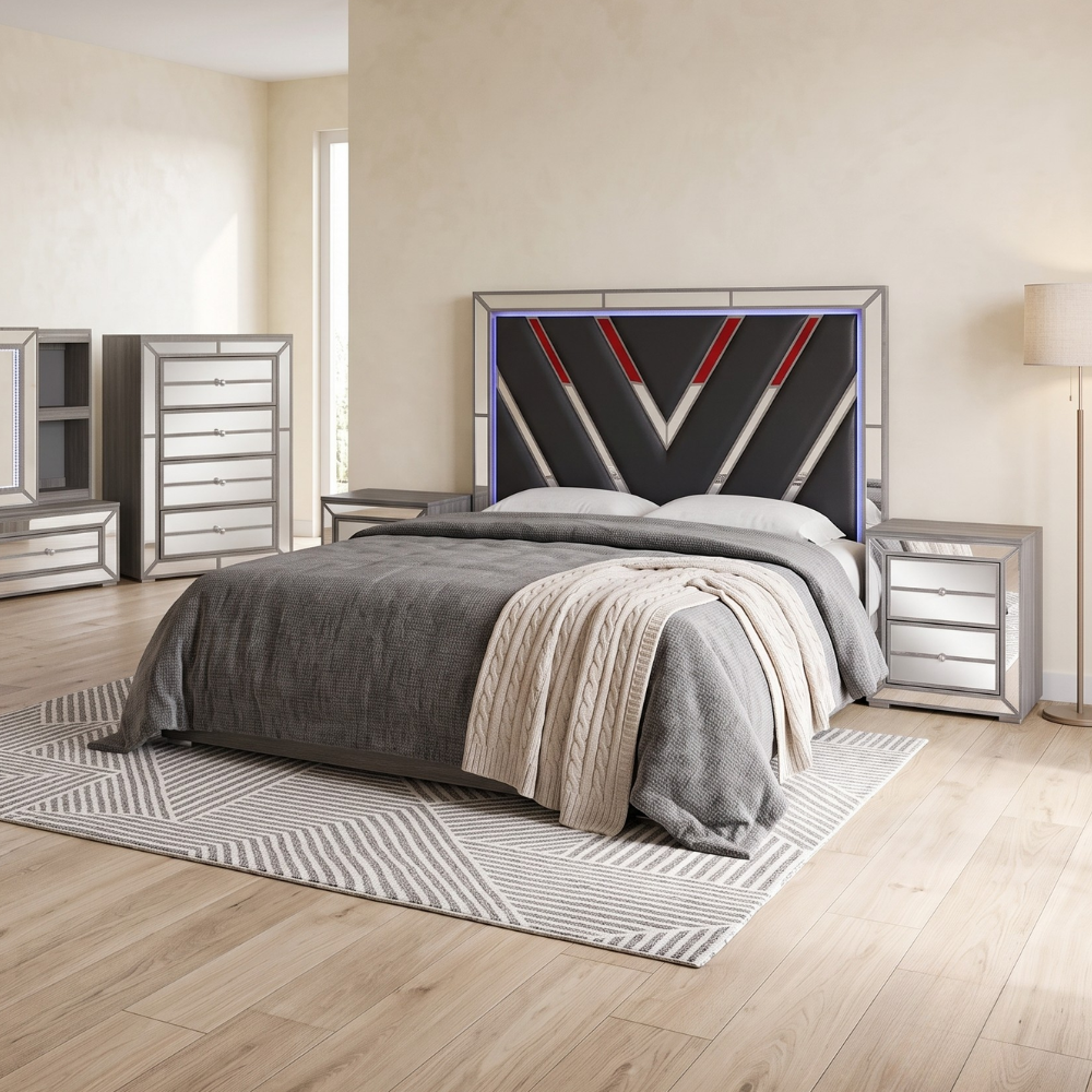 Recámara King Size Nona 5pz Zapatera con Espejo Y Cajonera Color Gris 1000023291