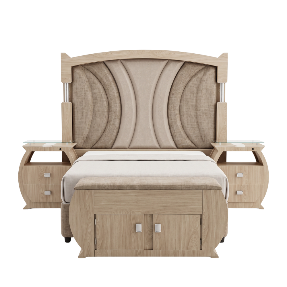 Recámara King Size Doga 6pz Cabecera Cómoda Baúl Color Natural 1000023294