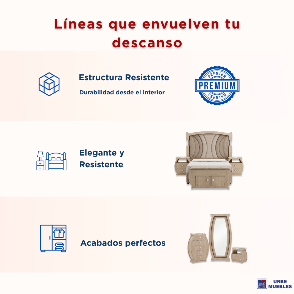 Recámara King Size Doga 6pz Cabecera Cómoda Baúl Color Natural 1000023294
