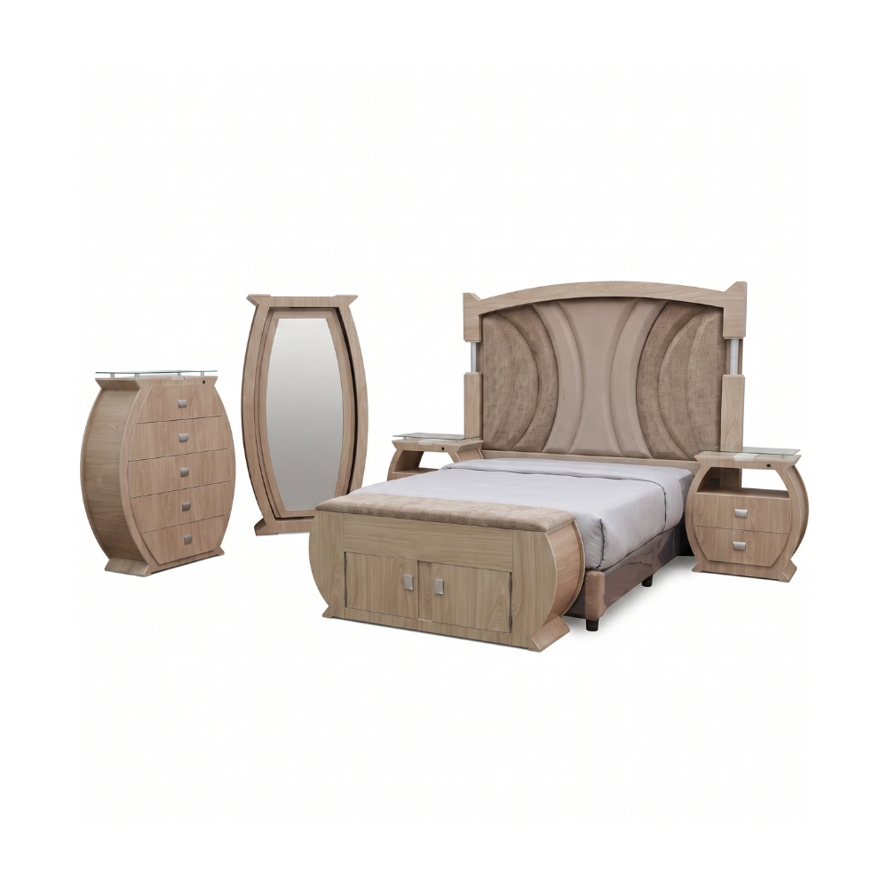 Recámara King Size Doga 6pz Cabecera Cómoda Baúl Color Natural 1000023294